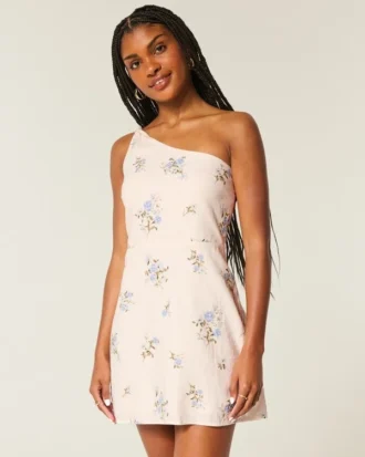 Asymmetrisches Minikleid aus Leinenmischung