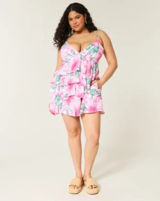 Babydoll-Minikleid mit V-Ausschnitt und Rüschen