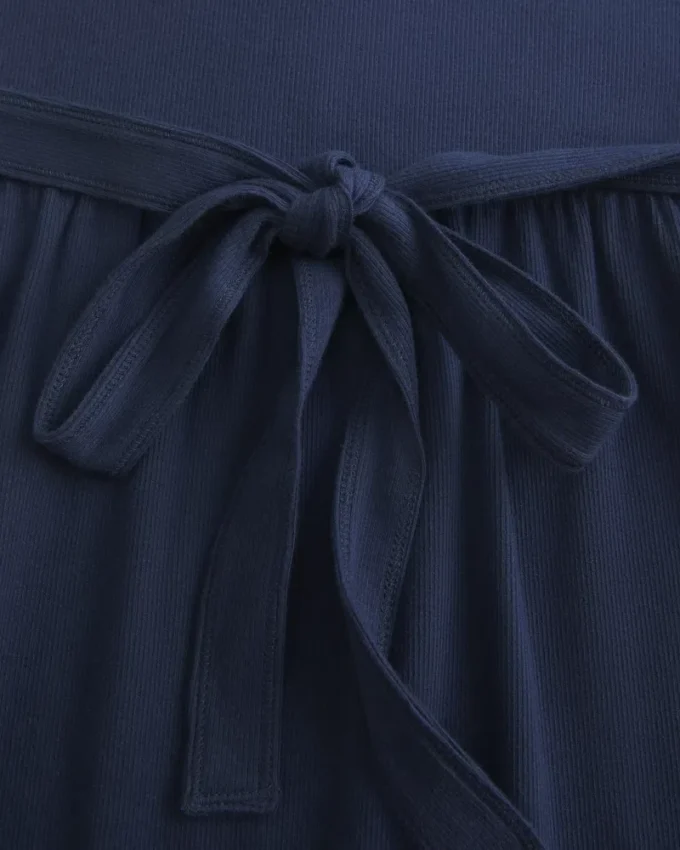 Babydoll-Oberteil mit Henley-Ausschnitt und Bindeband