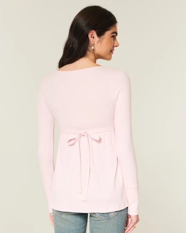 Babydoll-Oberteil mit langen Ärmeln und einfacher Spitzenverzierung Babydoll-Oberteil mit langen Ärmeln und einfacher Spitzenverzierung