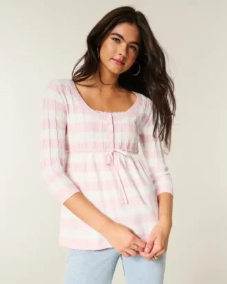 Babydoll-Pullover mit Zopfmuster