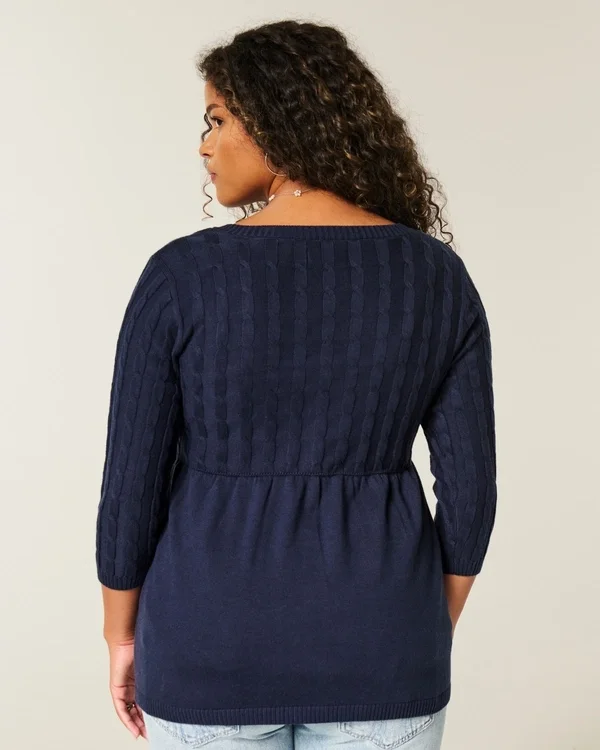 Babydoll-Pullover mit Zopfmuster Babydoll-Pullover mit Zopfmuster