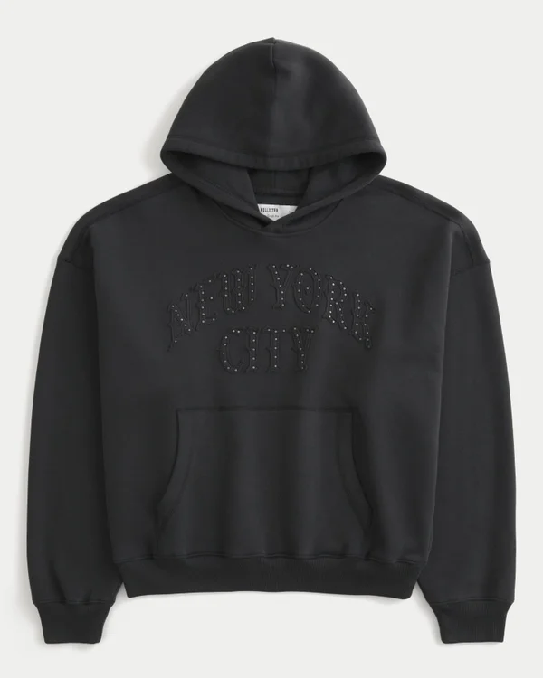 Baggy Cinch Studded New York City Graphic Hoodie Baggy Cinch Studded New York City Graphic Hoodie
