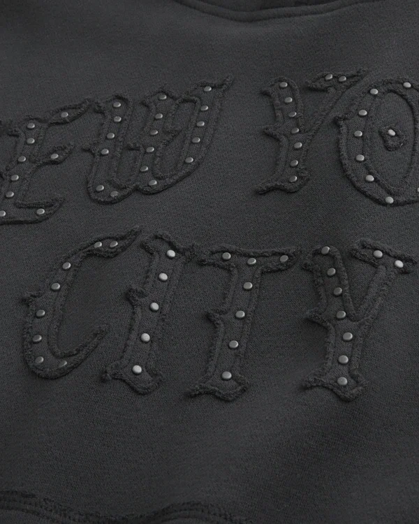 Baggy Cinch Studded New York City Graphic Hoodie Baggy Cinch Studded New York City Graphic Hoodie
