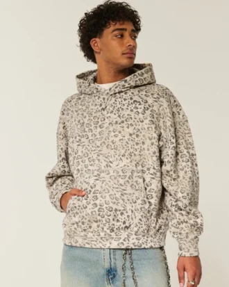 Baggy-Hoodie mit Leopardenmuster und Kordelzug