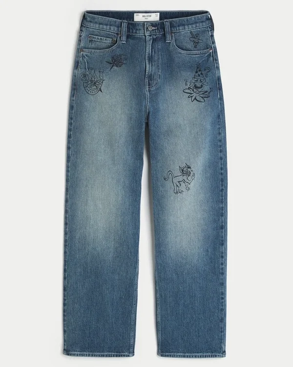 Baggy-Jeans in mittlerer Waschung mit Doodle-Print Baggy-Jeans in mittlerer Waschung mit Doodle-Print