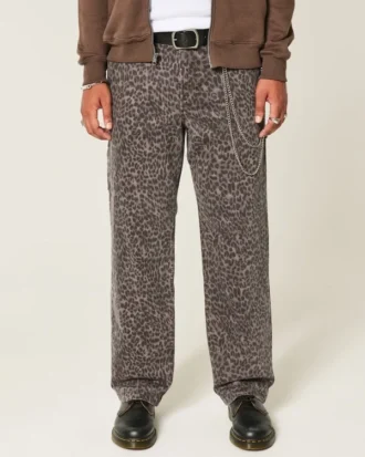 Baggy-Jeans mit Leopardenmuster