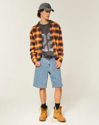 Baggy-Jeansshorts mit gesticktem Logo