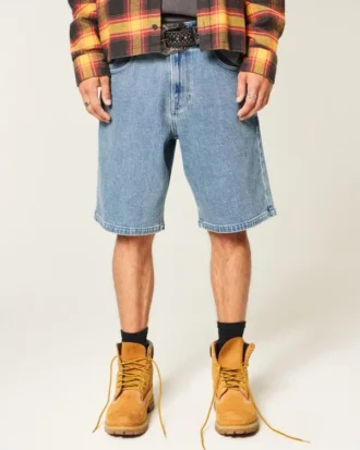 Baggy-Jeansshorts mit gesticktem Logo