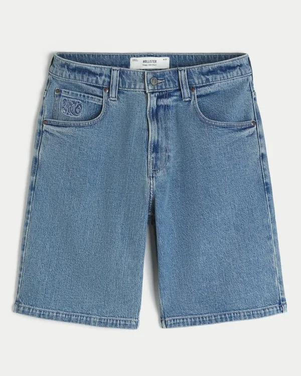 Baggy-Jeansshorts mit gesticktem Logo Baggy-Jeansshorts mit gesticktem Logo
