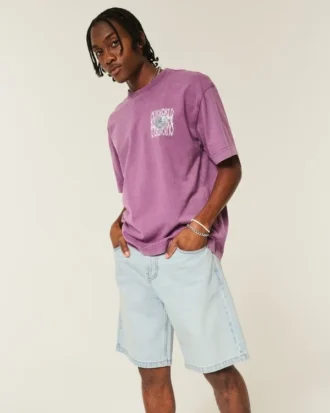 Baggy-Jeansshorts mit Kettenstickerei