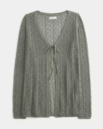 Bequeme, langärmelige Strandjacke mit Bindeband vorne