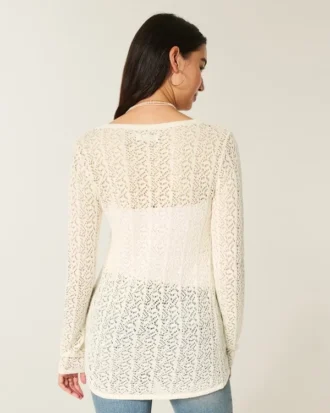 Bequeme, langärmelige Strandjacke mit Bindeband vorne