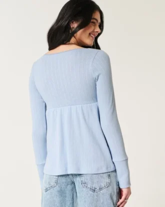 Bequemes Langarm-Babydoll-Oberteil mit Pointelle-Strick