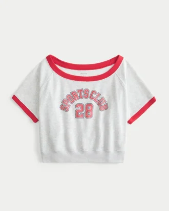 Bequemes Sweatshirt mit Kurzarm, Frottee-Fleece und Grafikprint