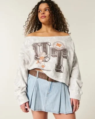 Bequemes Sweatshirt mit Schulterausschnitt und Aufdruck der University of Texas