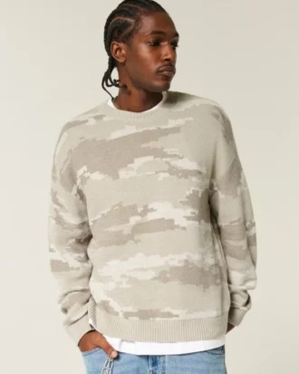 Boxy Camo Crew Sweater