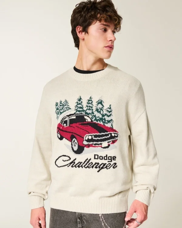 Boxy Dodge Challenger Graphic Crew Sweater Boxy Dodge Challenger Graphic Crew Sweater