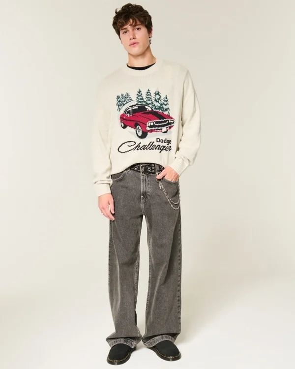 Boxy Dodge Challenger Graphic Crew Sweater Boxy Dodge Challenger Graphic Crew Sweater