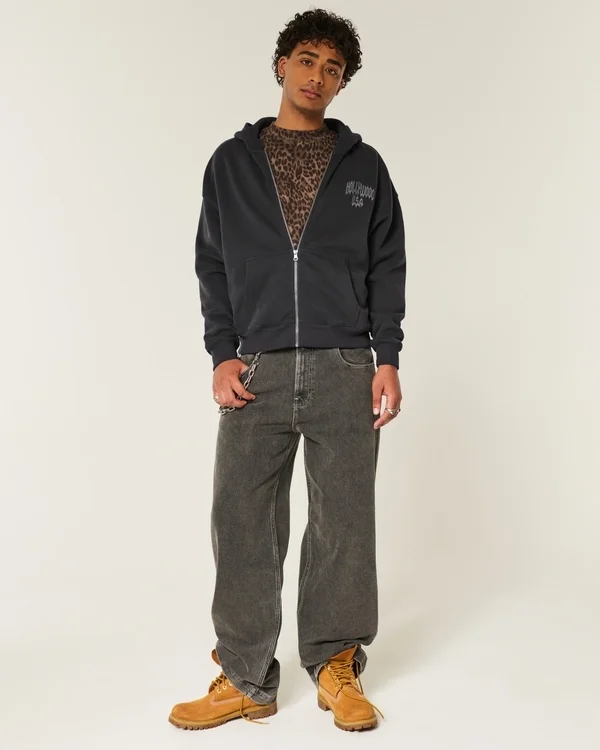 Boxy Hollywood Grafik-Kapuzenjacke mit Reißverschluss Boxy Hollywood Grafik-Kapuzenjacke mit Reißverschluss