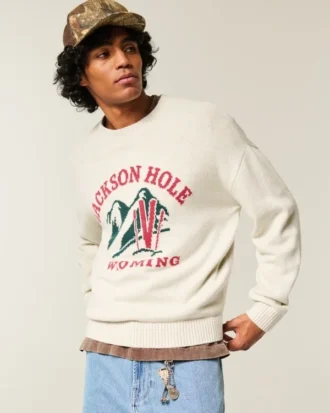 Boxy Jackson Hole Graphic Crew Sweater