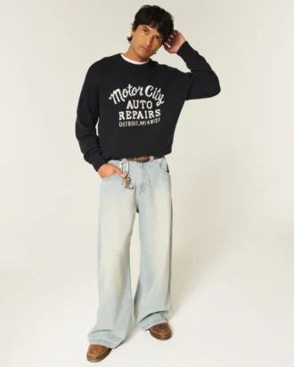 Boxy Motor City Auto Repairs Graphic Crew Sweater