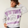 Boxy New York University Violets Graphic Crew Sweatshirt