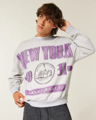 Boxy New York University Violets Graphic Crew Sweatshirt