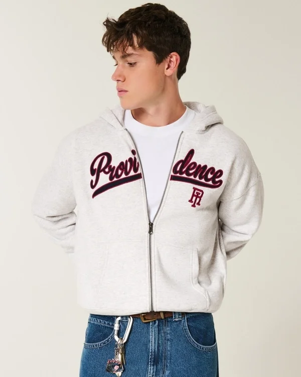 Boxy Providence Rhode Island Graphic Zip-Up Hoodie Boxy Providence Rhode Island Graphic Zip-Up Hoodie