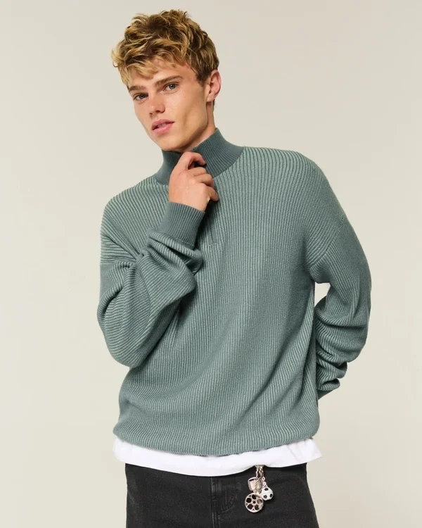 Boxy-Pullover mit Viertelreißverschluss Boxy-Pullover mit Viertelreißverschluss