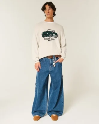 Boxy Racing Graphic Crew Sweater