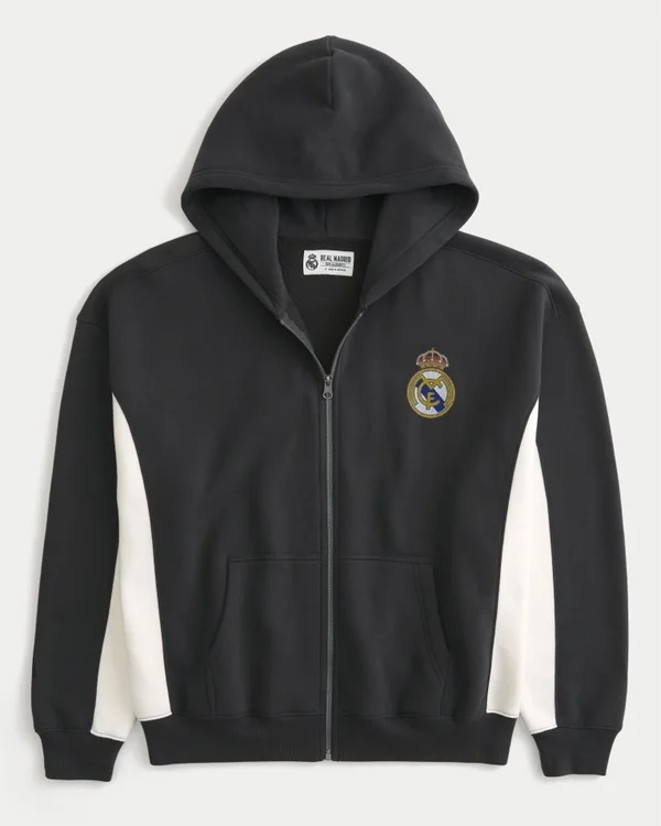 Boxy Real Madrid CF Grafik-Kapuzenjacke mit Reißverschluss Boxy Real Madrid CF Grafik-Kapuzenjacke mit Reißverschluss