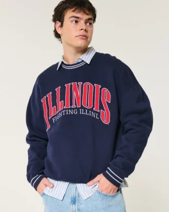 Boxy University of Illinois Fighting Illini Graphic Crew Sweatshirt
