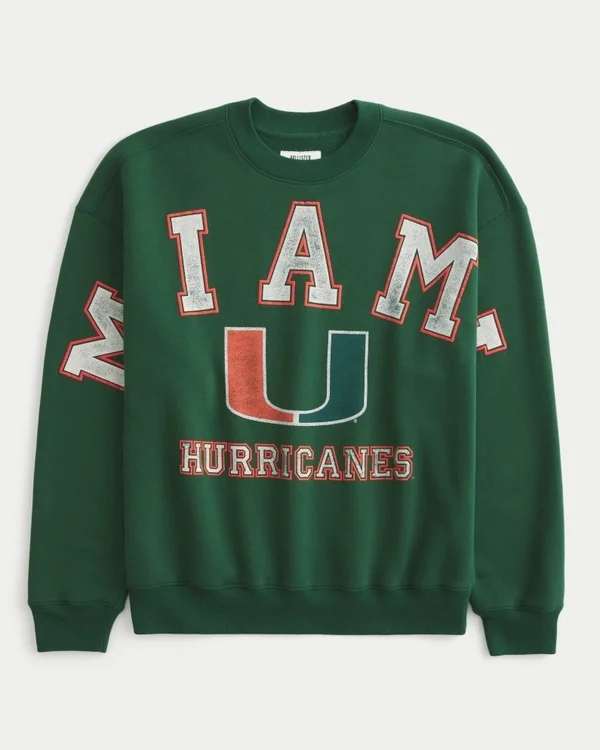 Boxy University of Miami Hurricanes Graphic Crew Sweatshirt Boxy University of Miami Hurricanes Graphic Crew Sweatshirt