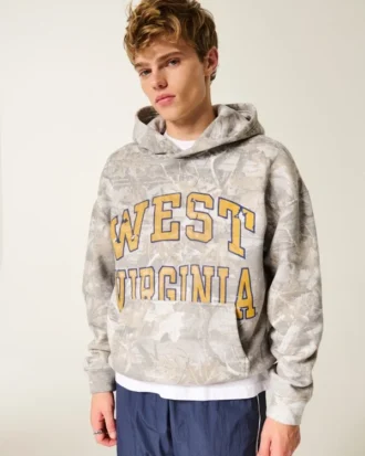 Boxy West Virginia University Mountaineers Graphic Camo Hoodie