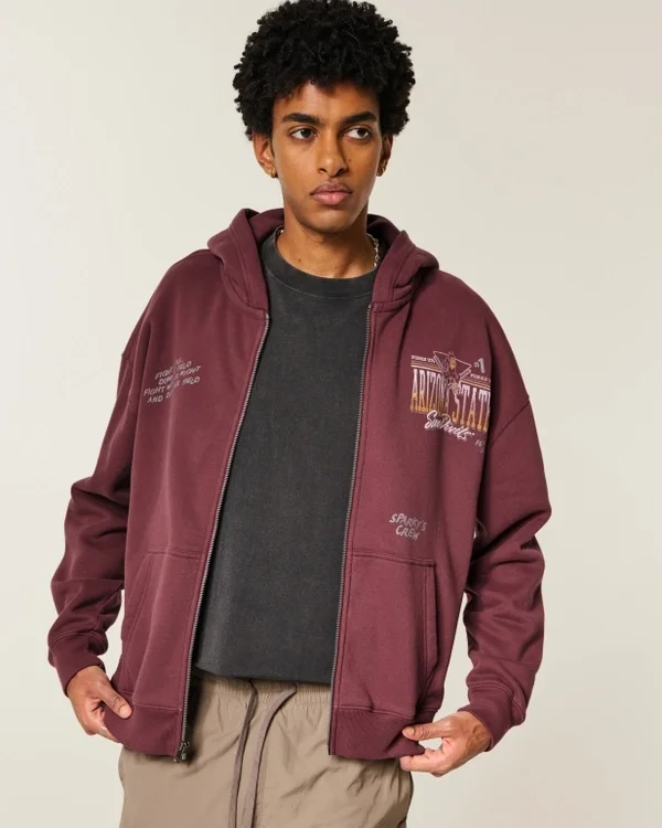 Boxy Zip-Up Arizona State University Sun Devils Graphic Hoodie Boxy Zip-Up Arizona State University Sun Devils Graphic Hoodie