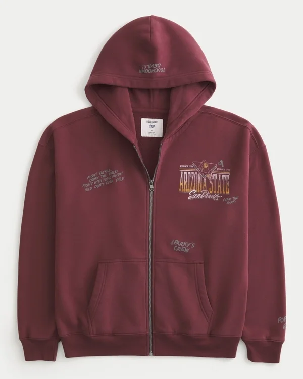 Boxy Zip-Up Arizona State University Sun Devils Graphic Hoodie Boxy Zip-Up Arizona State University Sun Devils Graphic Hoodie