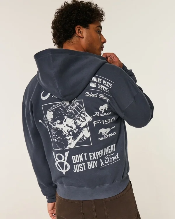 Boxy Zip-Up Ford Graphic Hoodie Boxy Zip-Up Ford Graphic Hoodie