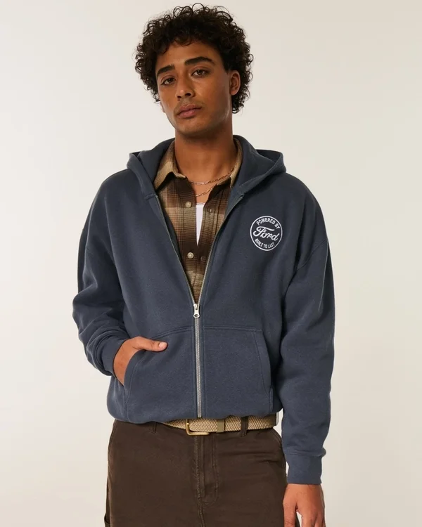 Boxy Zip-Up Ford Graphic Hoodie Boxy Zip-Up Ford Graphic Hoodie