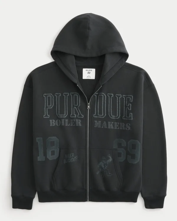 Boxy Zip-Up Purdue University Boilermakers Graphic Hoodie Boxy Zip-Up Purdue University Boilermakers Graphic Hoodie