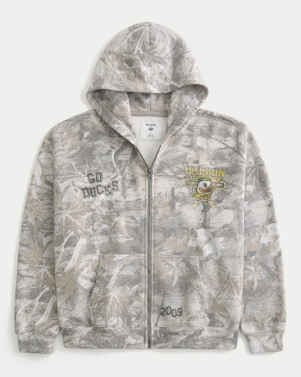 Boxy Zip-Up University of Oregon Ducks Graphic Camo Hoodie Boxy Zip-Up University of Oregon Ducks Graphic Camo Hoodie