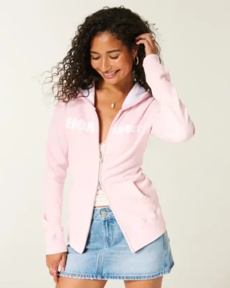 Chenille-Logo-Grafik-Hoodie mit Reißverschluss