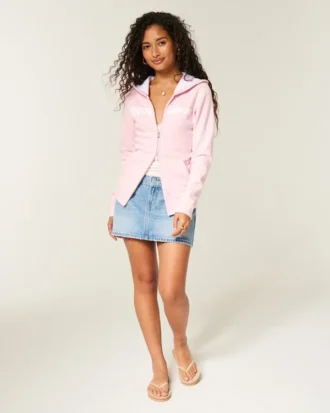 Chenille-Logo-Grafik-Hoodie mit Reißverschluss