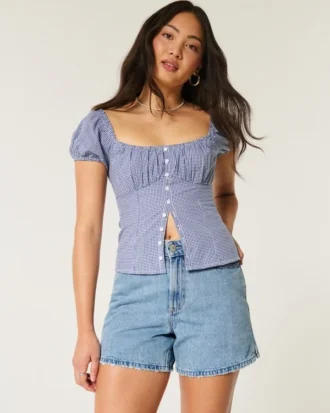 Curvy High-Rise Relaxed Denim Shorts in mittlerer Waschung, 5″ Curvy High-Rise Relaxed Denim Shorts in mittlerer Waschung, 5″