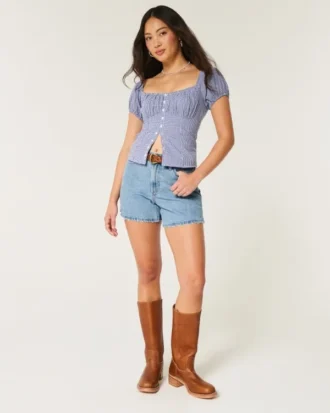 Curvy High-Rise Relaxed Denim Shorts in mittlerer Waschung, 5″ Curvy High-Rise Relaxed Denim Shorts in mittlerer Waschung, 5″