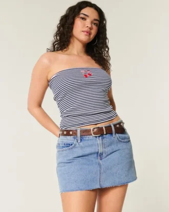 Curvy Low-Rise Mini-Skort aus mittelblauem Denim
