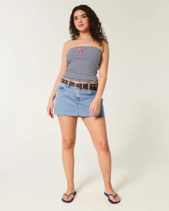 Curvy Low-Rise Mini-Skort aus mittelblauem Denim