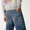 Dunkel gewaschene Jeans mit Logo-Stickerei Super Baggy Jeans Dunkel gewaschene Jeans mit Logo-Stickerei Super Baggy Jeans