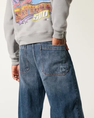 Dunkel gewaschene Jeans mit Logo-Stickerei Super Baggy Jeans