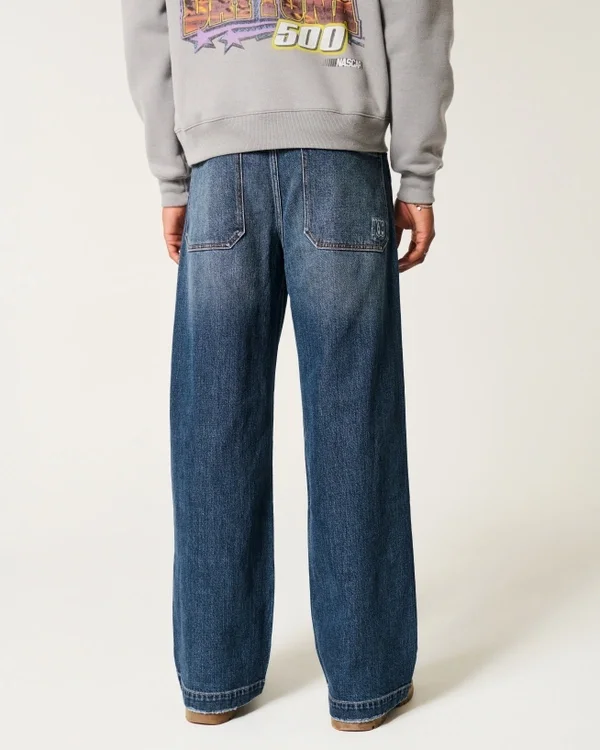 Dunkel gewaschene Jeans mit Logo-Stickerei Super Baggy Jeans Dunkel gewaschene Jeans mit Logo-Stickerei Super Baggy Jeans